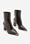 Women's Pointed Toe Back Zipper Thick Heeled Boots Zavoli Brown Croco - 5