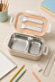 Steel Lunch Box with 2 Compartments, Fork and Spoon, Camping Food Container with Air Lock, Microwave Safe, Bpa Free