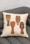 African Themed Elephant and Woman Patterned Orange Cream Digital Printed 4-Piece Throw Pillow Cover and Runner Set - 4
