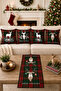 Red Green Plaid Deer Pattern New Year's Set Set of 4 Throw Pillow Covers and Runner