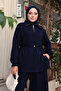 Women's Oversize Cut Zipper Collar Drawstring Waist Modal Suit 3222 Navy Blue - 3