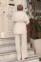 Women's Oversize Cut Zipper Collar Drawstring Waist Modal Suit 3222 Stone - 6