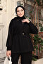 Women's Oversize Cut Zippered Collar Waist Stopper Modal Suit 1234 Black - 3