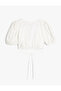Scallop Bustier V Neck Balloon Sleeves Cross Tied Bridal - 7