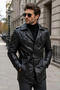 Valdes Genuine Leather Men's Belted Black Trench Coat - 2