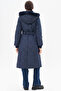Stand Collar Zipper Detailed Quilted Anorak Coat Dark Navy Blue - 6