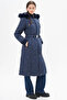 Stand Collar Zipper Detailed Quilted Anorak Coat Dark Navy Blue - 5