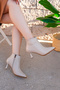 Women's Beige Leather Heeled Boots with Toe Pad Detail - 3