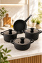Akad Döküm Granite 7 Piece Cookware Set Black