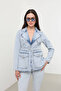 Women's Long Sleeve Single Button Jean Jacket Light Blue - 7