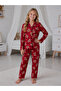 Girl's Cotton Buttoned Long Sleeve Teddy Bear Patterned Suede Pajama Set - 2