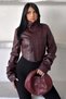 Women's Burgundy Cropped Leather Jacket with Corset Detail - 7
