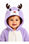 Sweet Deer Patterned Welsoft Baby Romper Hooded Plush Zippered Winter Unisex Baby Romper - 5