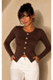 Women's Brown Crew Neck Cardigan Be495 - 2