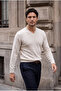 Parma 100% Acrylic V-Neck Men's Knit Sweater - Stone - 4