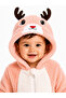 Sweet Deer Patterned Welsoft Baby Romper Hooded Plush Zippered Winter Unisex Baby Romper - 5