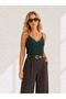 Women's Emerald Green Strap Adjustable Ruched Flowy Knitted Tank Top Blouse BLZ-19001732 - 2