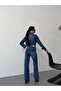 Women's Buttoned Jacket Collar Loose Wide Leg Jean Jumpsuit - 4