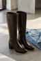 Despina Brown Crocodile Leather Heeled Boots (5 cm Heel) Side Zipper Daily Use Boots - 8
