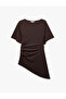Slim Fit Short Sleeve Crew Neck Draped Asymmetrical Long T-Shirt - 5