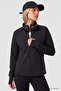Black Zippered Mock Neck Basic Comfortable Form Women's Running Jacket - 97310 - 3