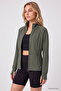 Khaki Zippered Mock Neck Basic Comfortable Fit Women's Running Jacket - 97310 - 5