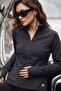 Anthracite Zippered Mock Neck Basic Comfortable Fit Women's Running Jacket - 97310