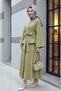 Single Button Belted Skirt Suit - Olive Green - 5