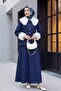 Baby Collar Jeans Set with Fur Collar and Sleeves and Belt at the Waist -Laci - 3
