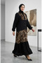Patterned Dress with Elastic Sleeves 2078-01 Black - 2