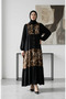 Patterned Dress with Elastic Sleeves 2078-01 Black