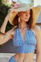 Linen Blended Blue Patterned Bustier