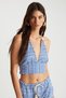 Linen Blended Blue Patterned Bustier - 4