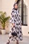 Patterned Lace-Up Lined Segmented Chiffon Dress - Black - 3