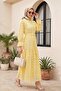 Crew Neck Scalloped Sleeve Elastic Lined Long Linen Look Dress - Yellow - 3