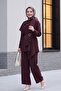 Asymmetrical Cut Trousers Lined Belted Cupra Set - Burgundy - 5