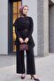 Asymmetrical Cut Trousers Lined Belted Cupra Set - Black - 4