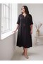 Women's Black Viscose Plus Size Midi Dress with Coconut Ring Detail and Pockets