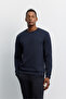 Men's Navy Blue Crew Neck Injection Printed Interlock Sweatshirt A62Y1214