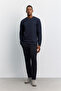 Men's Navy Blue Crew Neck Injection Printed Interlock Sweatshirt A62Y1214 - 6