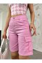 Cargo Pocketed High-Waist Stretchy Bermuda Shorts
