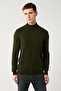 Men's Dark Khaki Half Turtleneck Non-Pilling Knitwear Regular Fit Sweater E005001 - 3