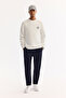 Men's Ecru Crew Neck Cotton Bi-Stretch Basic Regular Fit Sweatshirt A52Y1328 - 5