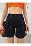 Black Cargo Pocket High Waist Stretchy Denim Shorts - 3