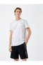 Slogan Printed Sports Shorts - With Waist Laces and Pockets - 2