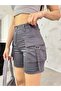 Gray Cargo Pocket High Waist Stretch Denim Shorts