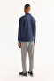 Men's Light Navy Blue Stand Collar Zippered Soft Touch Printed Regular Fit Sweatshirt A52Y1281 - 5