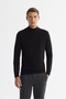 Men's Black Half Turtleneck Textured Knitwear Regular Fit Sweater E005108