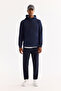 Men's Navy Blue Hooded Cotton Bi-Stretch Regular Fit Sweatshirt A52Y1201 - 7