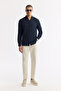 Men's Navy Blue Buttoned Collar 100% Cotton Regular Fit Shirt A51Y2206 - 6